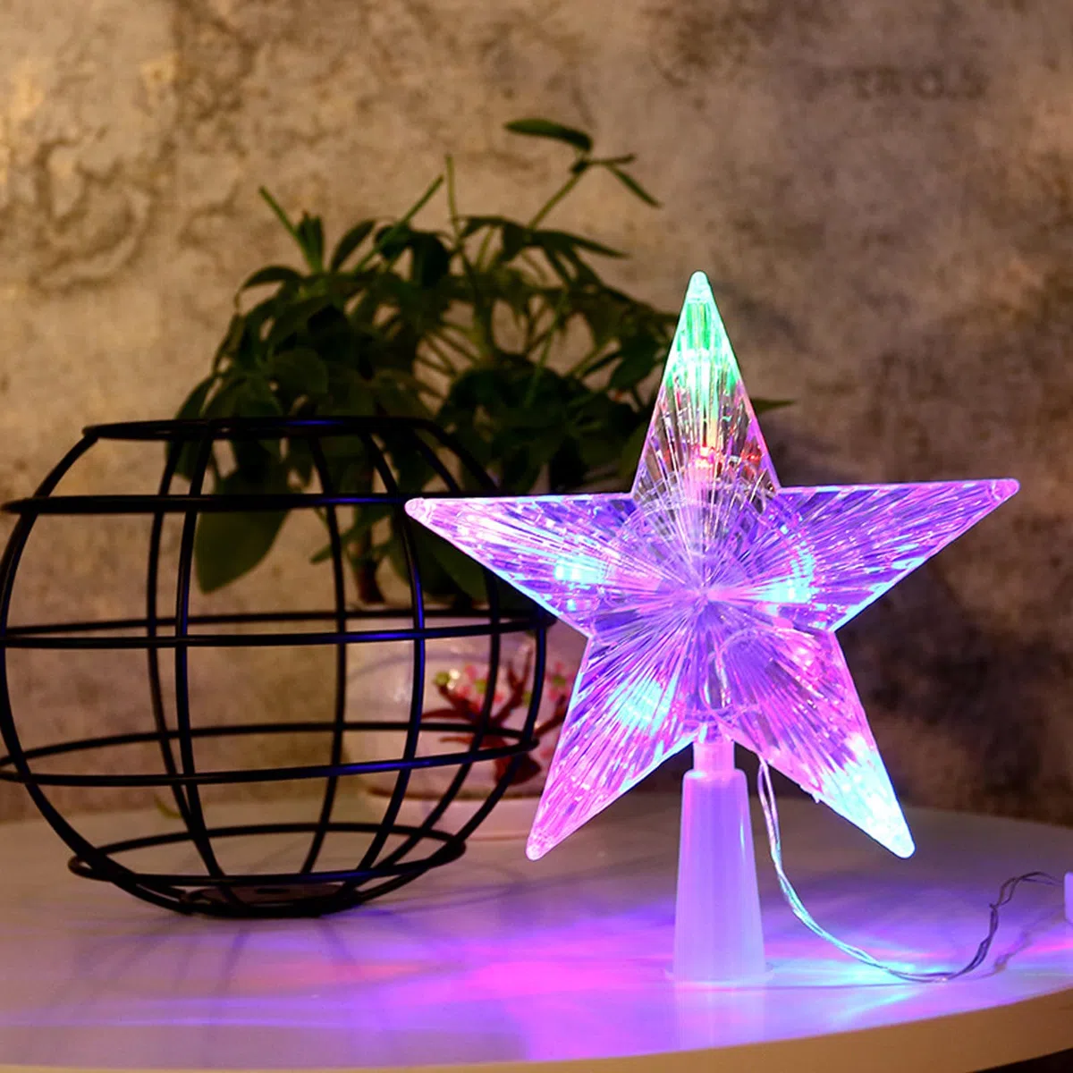Christbaumschmuck, Weihnachtsbaumspitze mit 10 LED Benötigt Batterien - 23 x 23 cm, Leuchtendes Weihnachtsbaum-Pentagramm, Weihnachtsbaum Stern Spitze Baumspitze (Farbiges Licht, 23 * 23cm)