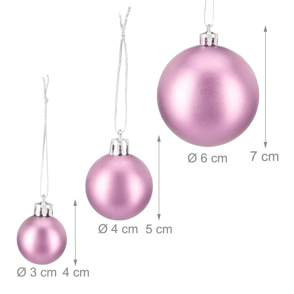 Relaxdays Weihnachtskugeln, 100er Set, Weihnachtsdeko, matt, glänzend, glitzernd, Christbaumkugel ∅ 3, 4 & 6 cm, rosa