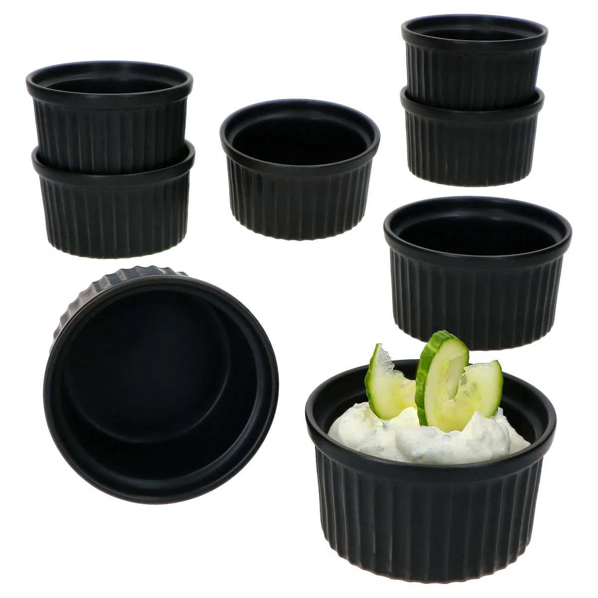 MamboCat 8er Set Muffin-Förmchen Nero 180 ml I Steingut I Ø 9,3 cm I Schwarz I 8 Personen I Backform I Mini-Schälchen I für Crème Brûlée, Soufflé, Cupcakes, Tiramisu, UVM. I kleine Auflaufförmchen