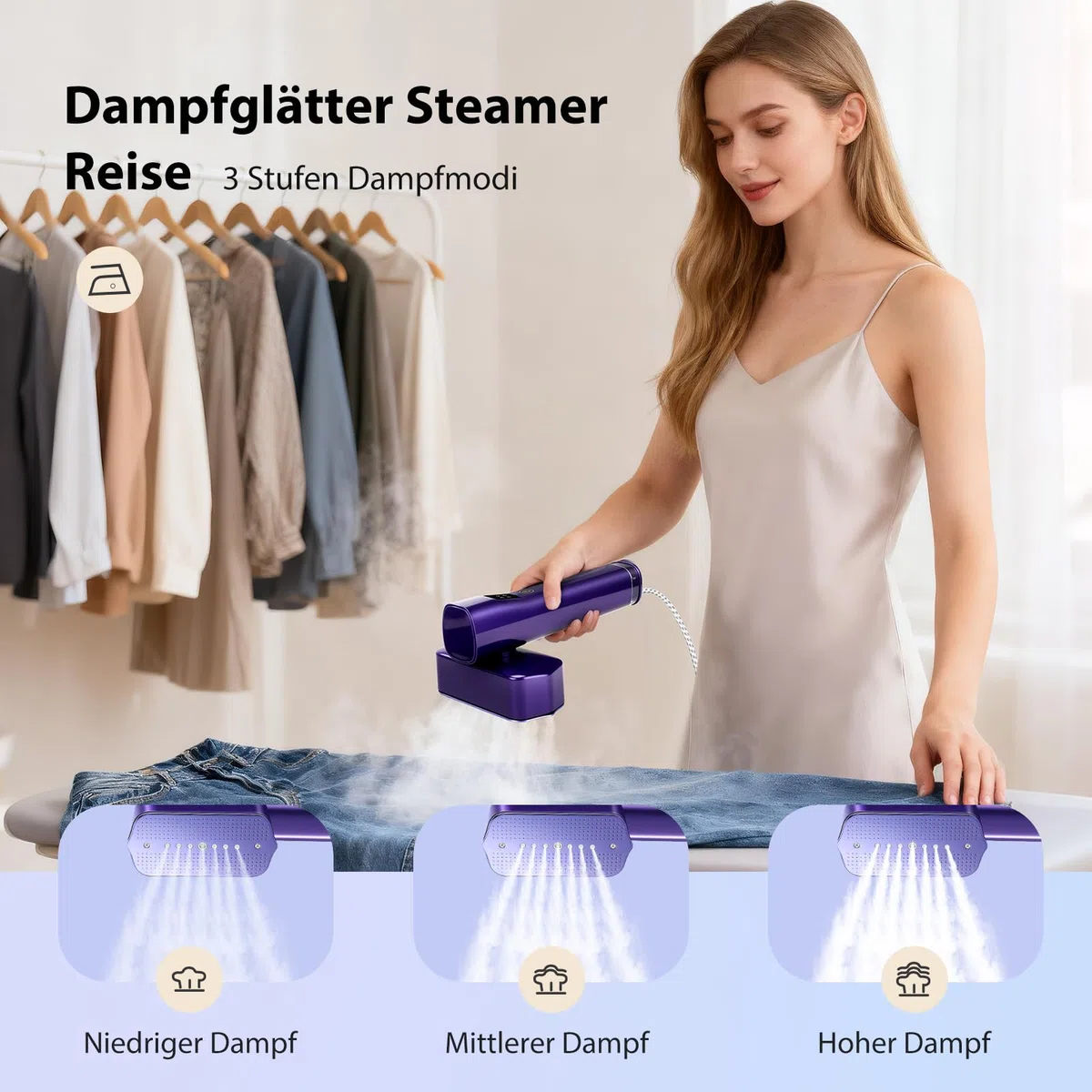 2-in-1 Tragbarer Dampfglätter, 1200W Dampfbügeleisen Handdampfer für Kleidung 15s Schnellaufheizung Reisebügeleisen Steam Iron Steamer Hand Bügeleisen mit LED Display, 4 Bügelmodi