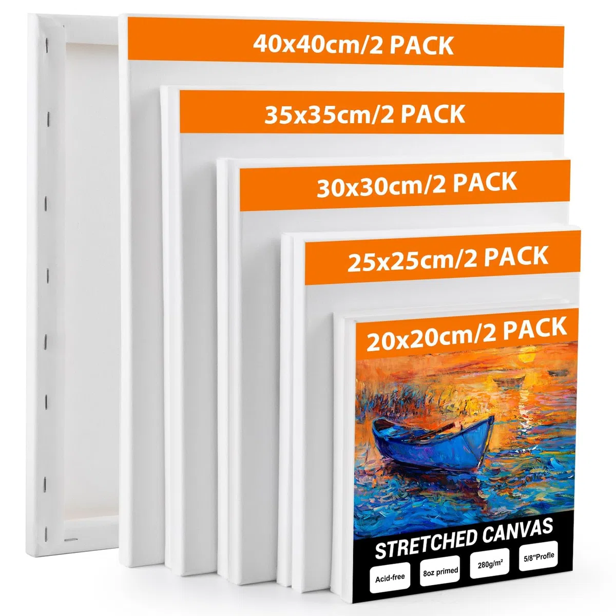 Koncci Leinwand zum Bemalen, 10 Stück Keilrahmen Leinwand Set (40x40 35x35 30x30 25x25 20x20cm), Weiße Leinwände zum bemalen für Acrylfarben Ölgemälde, Canvas für Anfänger und Künstler