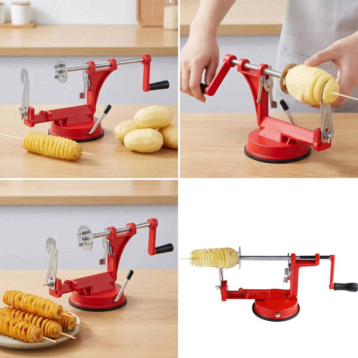 Spiralschneider Kartoffel, Apfelschneider Kartoffel, Manueller Edelstahl Spiralschneider mit Rutschfester Griff Chipsmaschine für Obst Kartoffeln Tornado Chips Gurken