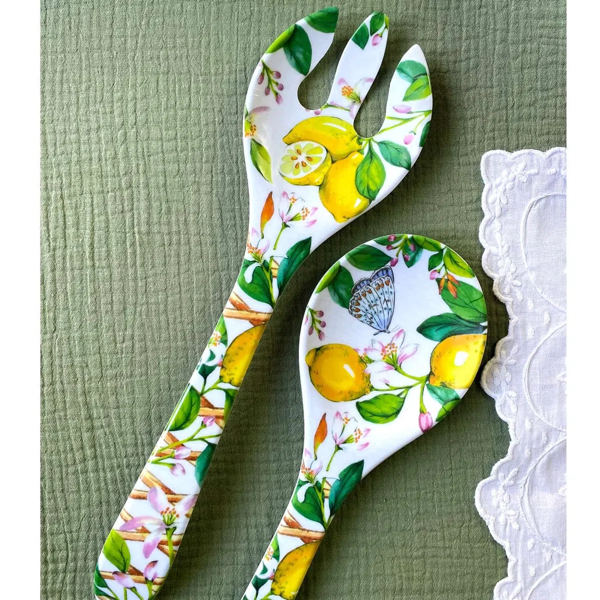 Les Jardins de la Comtesse - Salatbesteck aus Melamin – Capri – 33 cm – Zitronen gelb – Geschirrset Quasi-unzerbrechlich MelARTmine