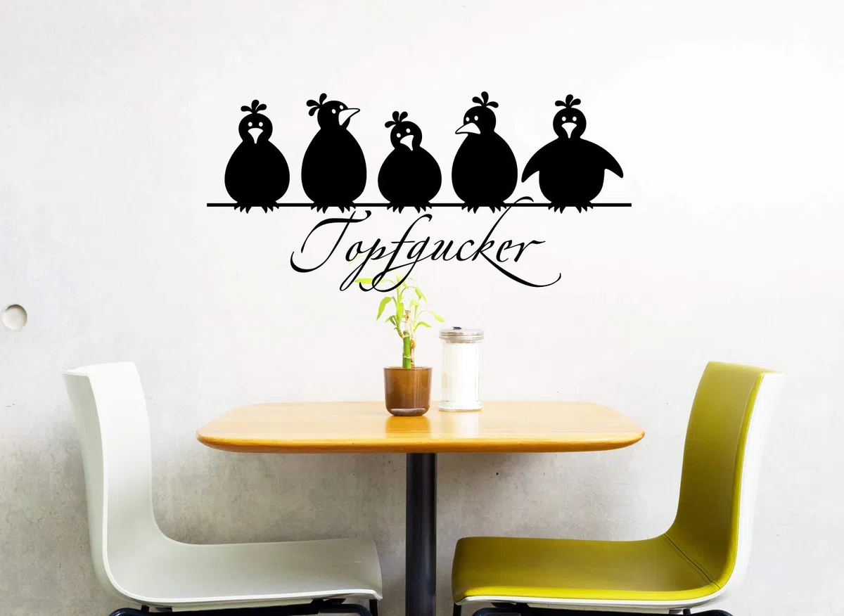 Grandora Wandtattoo Topfgucker 5 Vögel I schwarz 70 x 33 cm I Küche Spruch Zitat Aufkleber selbstklebend Wandaufkleber Wandsticker W862