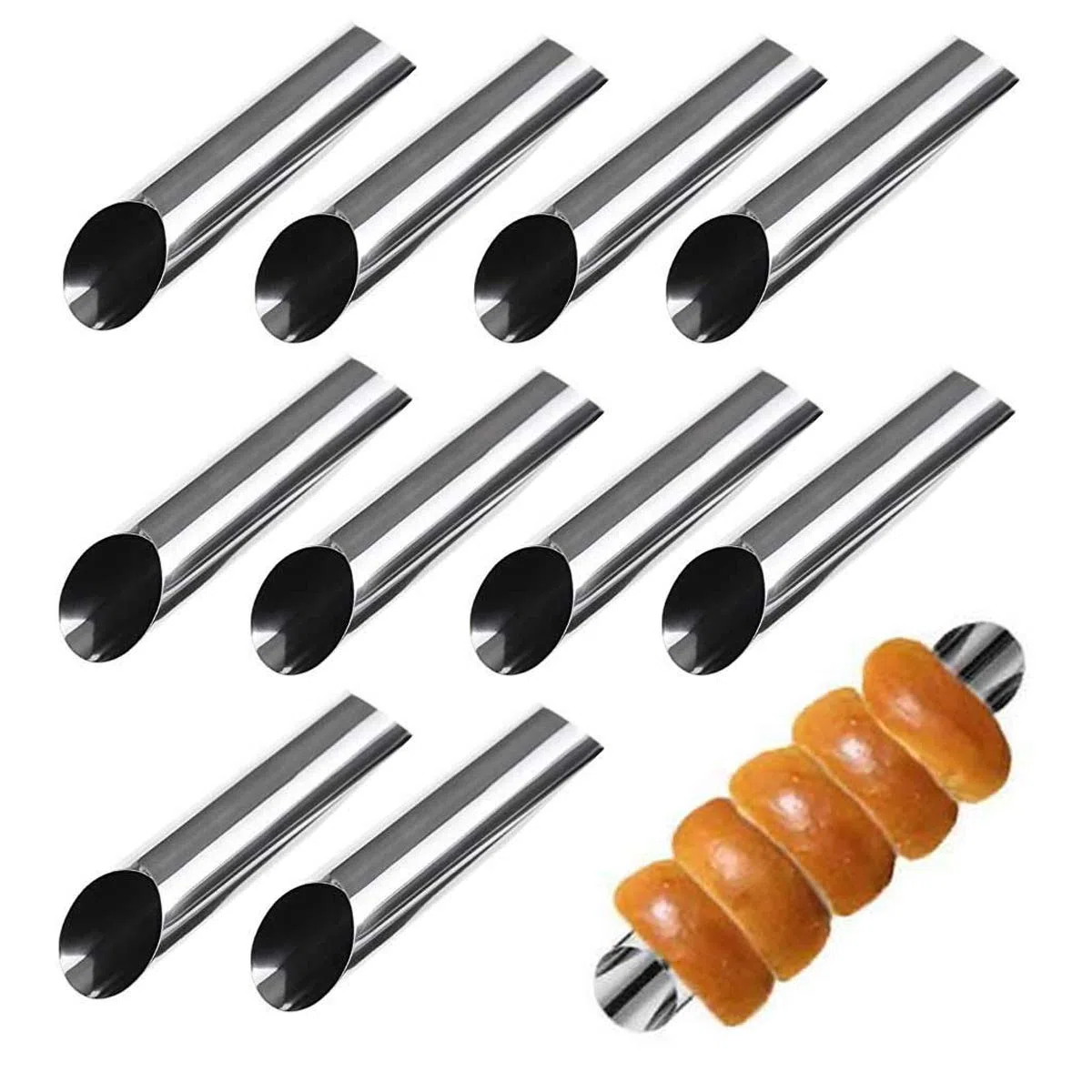10 Stück Edelstahl Cannoli Form Röhren - Große Croissant Konische Spirale Sahnerollen Hörnchen Schillerlockenform - Auch für Croissant Shell Cream Roll - Kuchen Gebäck Backzubehör