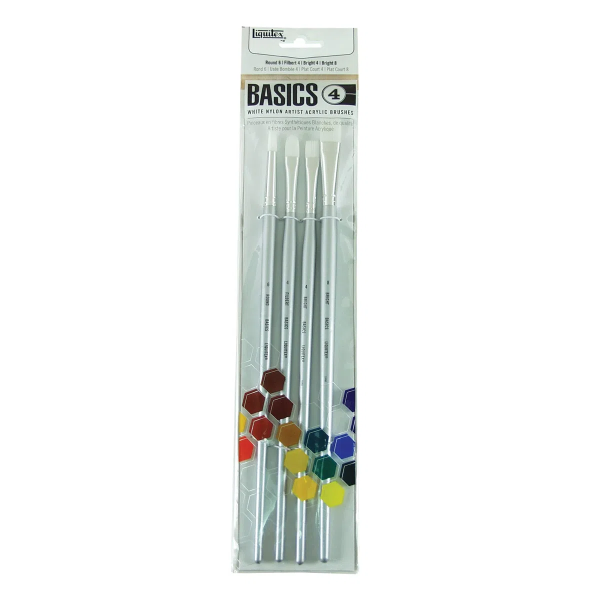 Liquitex 692003 Basics Pinsel, Synthetikpinsel für Acrylfarben, langlebig, robust und formstabil - 4 Pinsel im Set