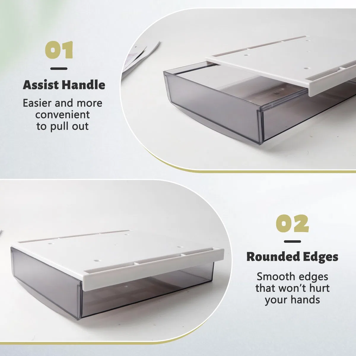CHENGCKJ 2 Stück Schublade unter Schreibtisch 1,7L Schubladen Selbstklebende Aufbewahrungsbox 21x18x5,4cm Versteckte Organizer ohne Perforation Schubladenbox für Zuhause Büro