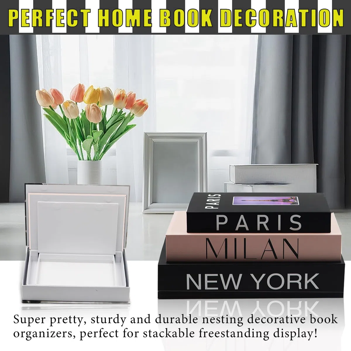 Deko Bücher für Heimdekor 3er Set Deko Buch Aufbewahrungs Box Nesting Buchbox Stapeln Buchattrappe Box Fake Books Dekorative für Home Couchtisch Dekobücher für Büro (3-Teilig Bücher Box F)