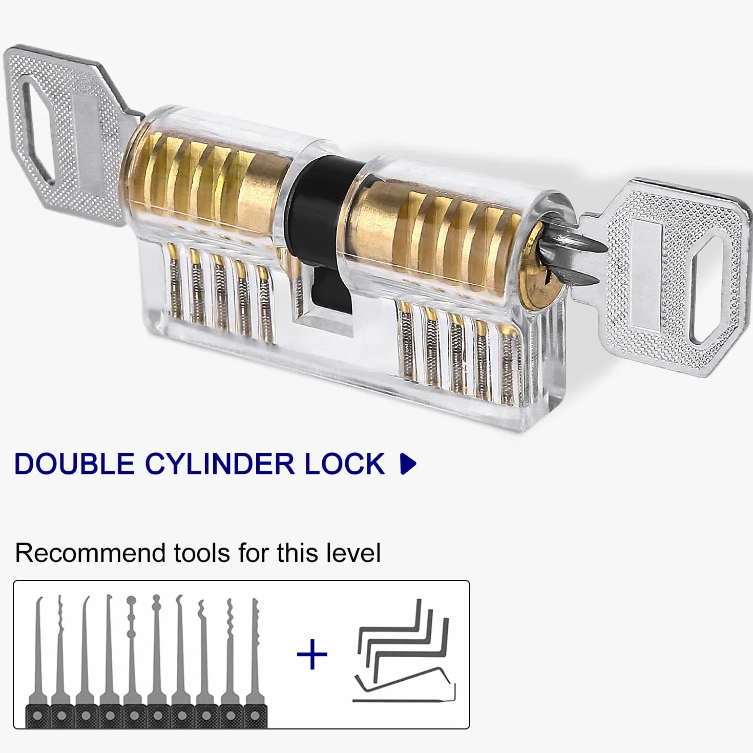 Lockpicking-Set, 34-teilig, Trainingswerkzeuge mit 3 transparenten Vorhängeschlössern, Lockpicking-Kit, bequemer Silikongriff, für Schlösser Anfänger und Profis