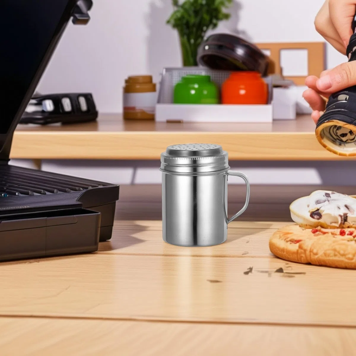 Streuer für Kakaopulver aus Edelstahl mit Griff Vielseitig Einsetzbar für Matcha und Zucker für Kaffeehäuser und Home Baking