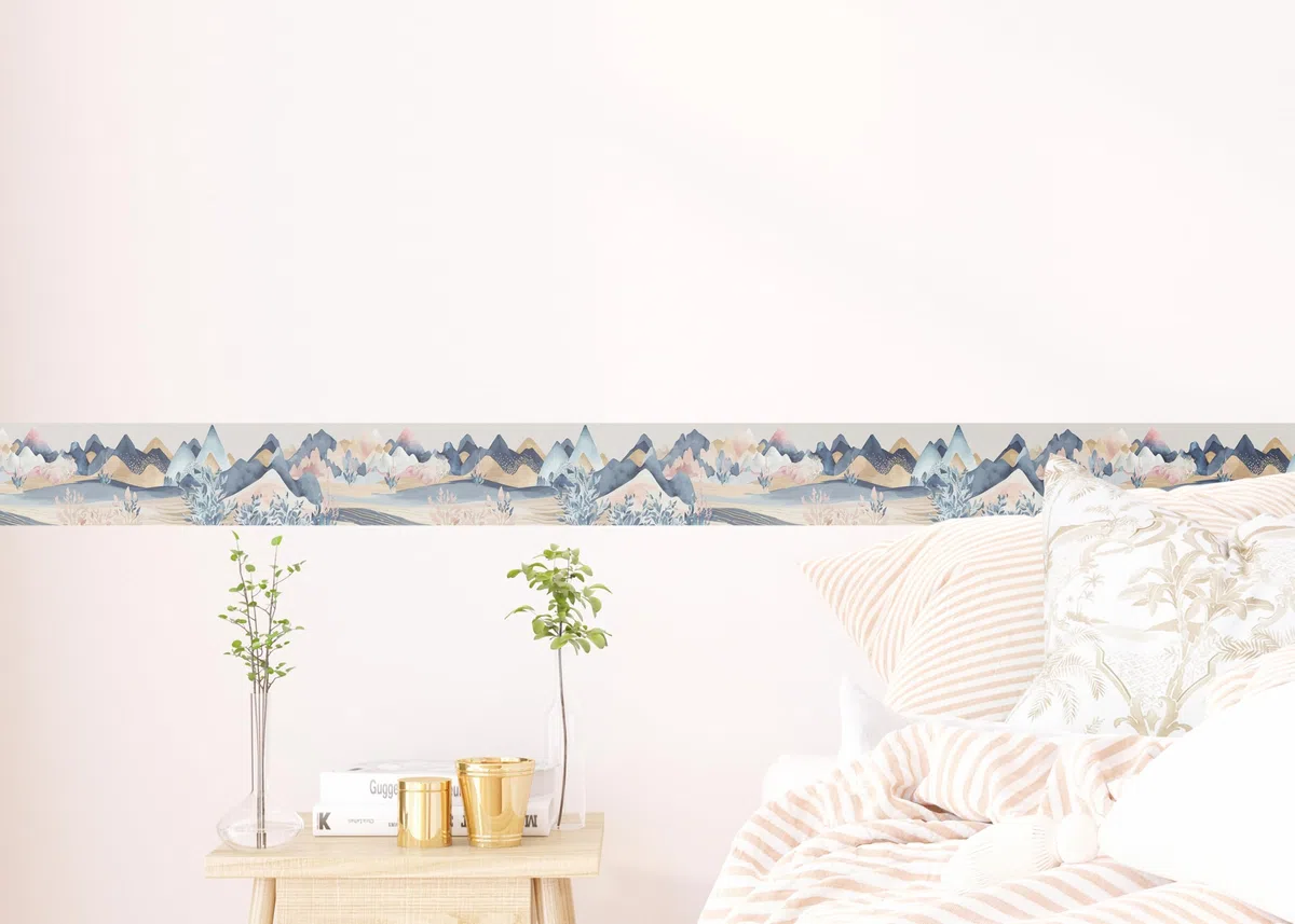 AG Design Selbstklebende Bordüre Aquarellberge, AWB 8416 | Wasserfest Dekoration für Wände, Möbel, Tapeten, Wandverkleidungen und Türen, Folie, Mehrfarbig | Breite 500 cm x Höhe 13.8 cm
