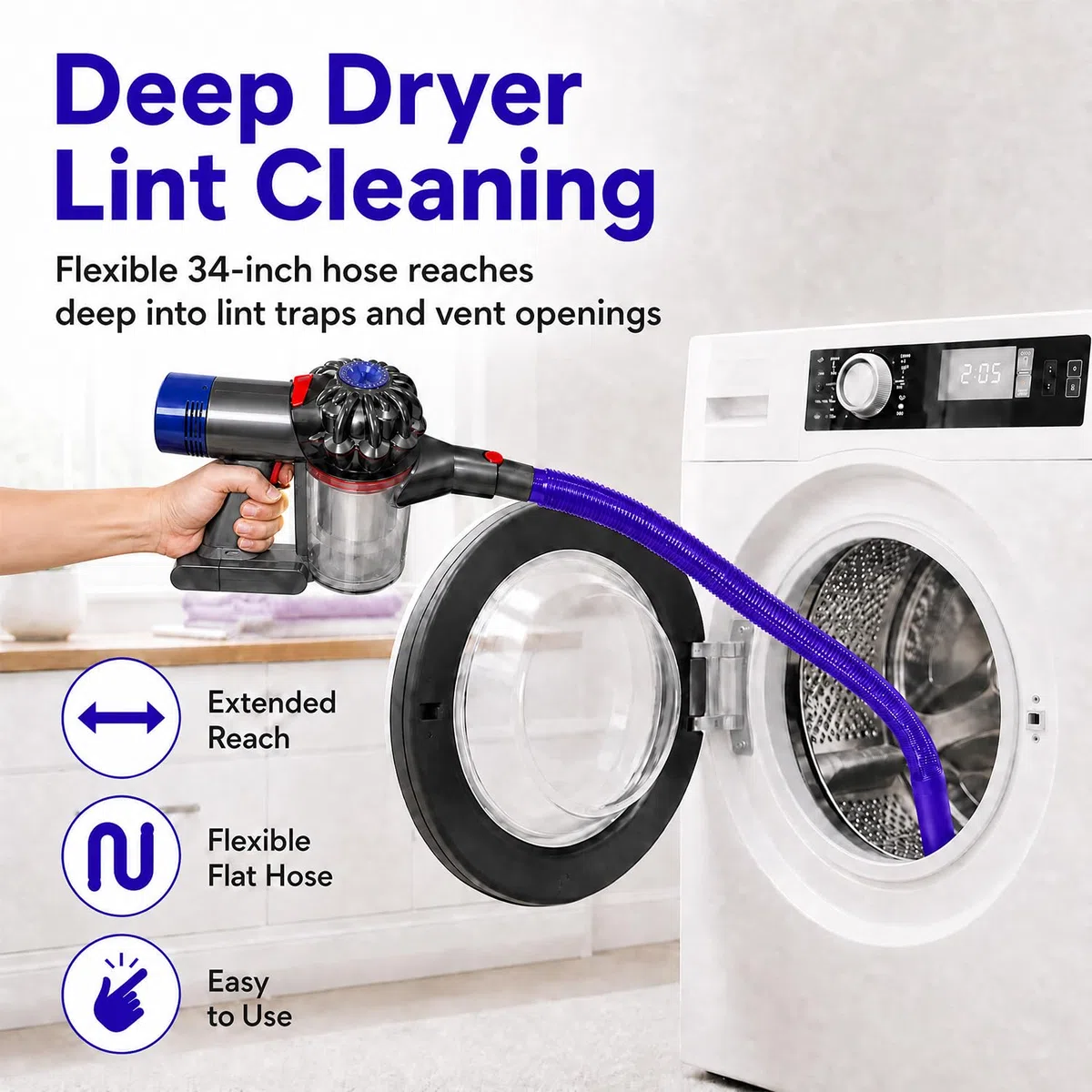 Flexibele Staubsauger Fugendüse für Dyson V15 V12 V11 V10 V8 V7 V6 Staubsauger, Perfekt zum Entfernen von Flusen aus Trocknern und Entlüftungsöffnungen
