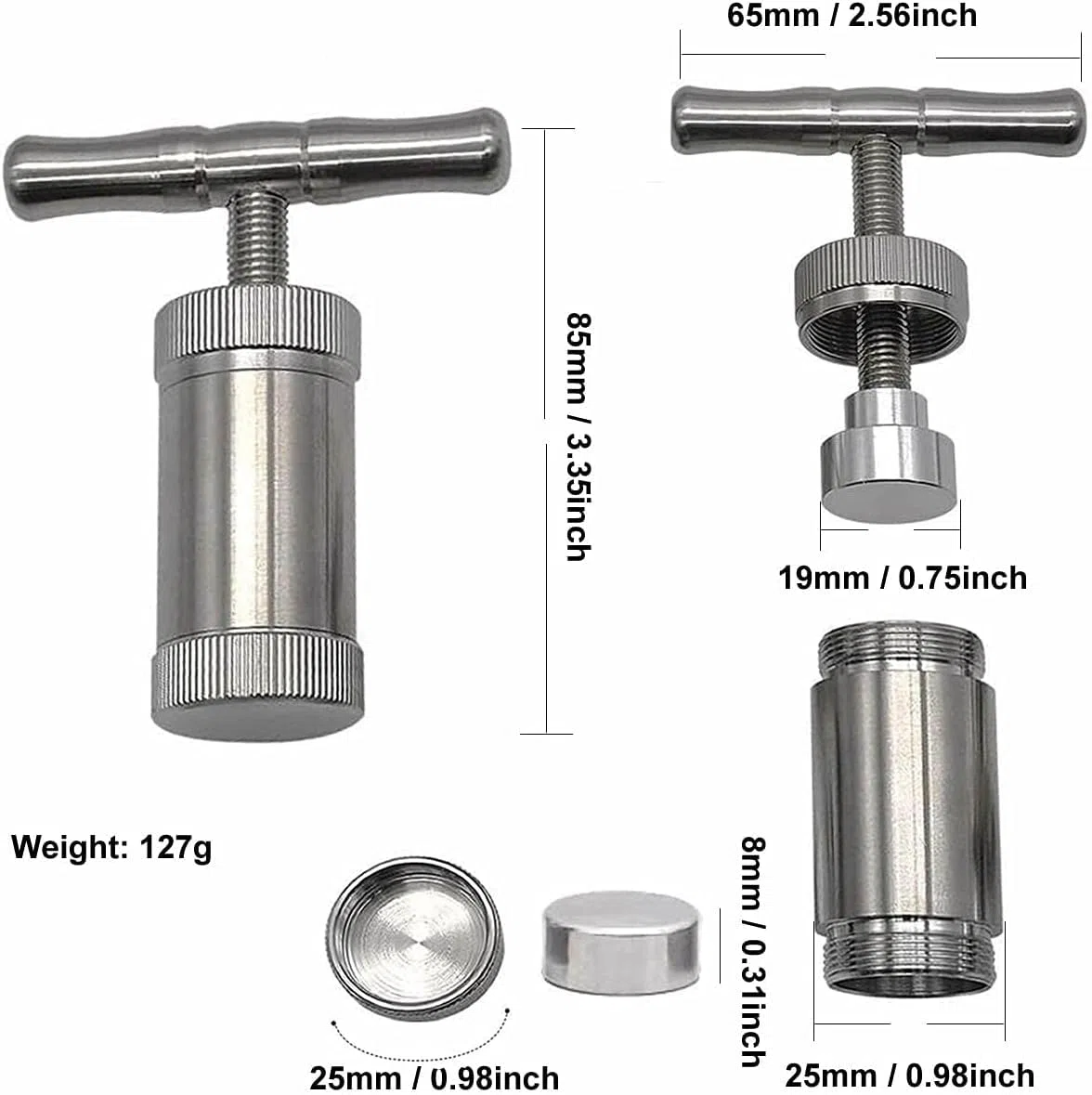 NArra Pollenpresse Werkzeug, T-Griff Pollenkompressor, Tragbare Form für Gewürze Pfeffer, Robuste Handpresse aus Edelstahl mit Geschenkbox