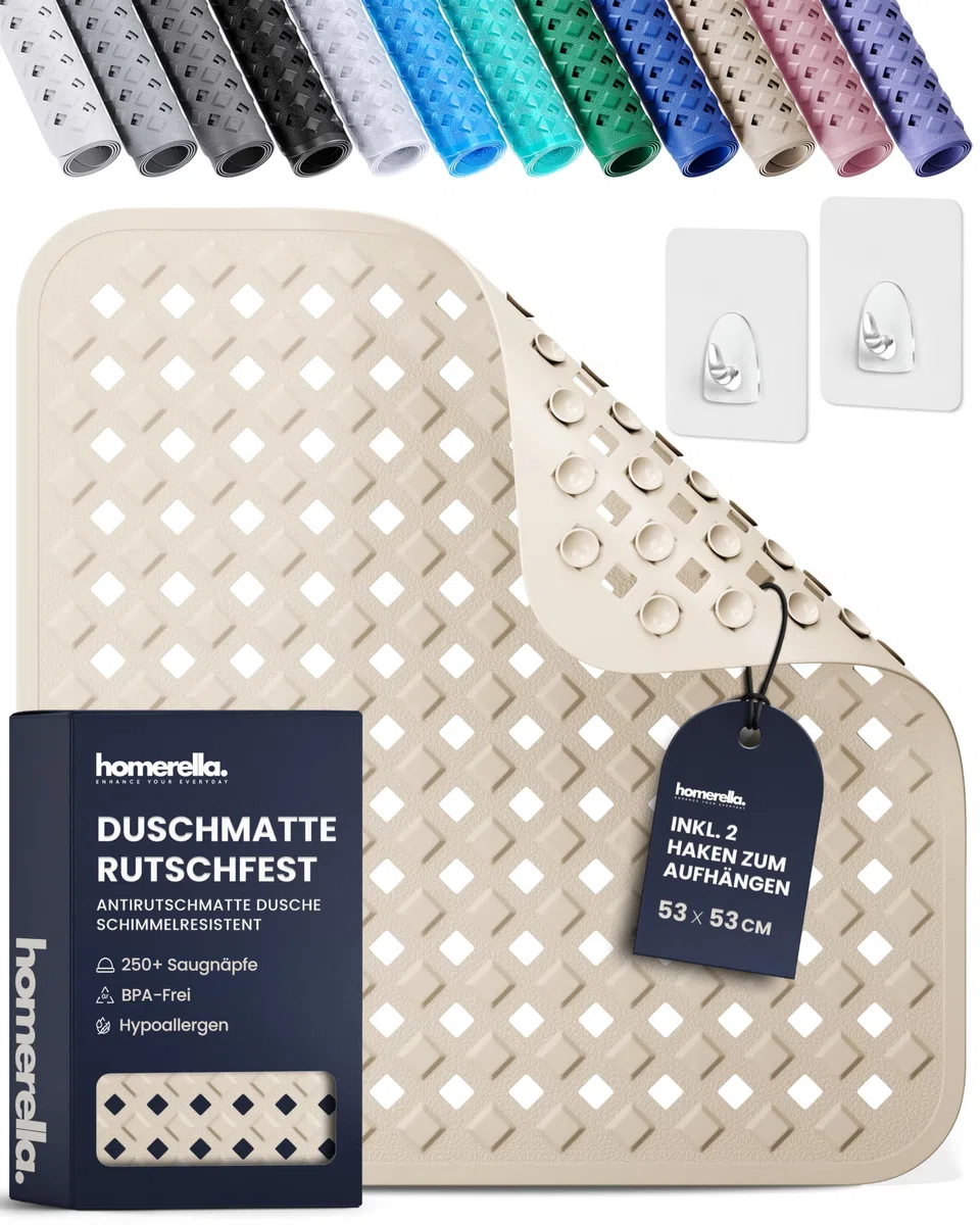 Homerella Duschmatte rutschfest 53x53 cm Dusche - maschinenwaschbar Sand | Sichere Duscheinlage, quadratisch für Dusche, Duschtasse und Wanne
