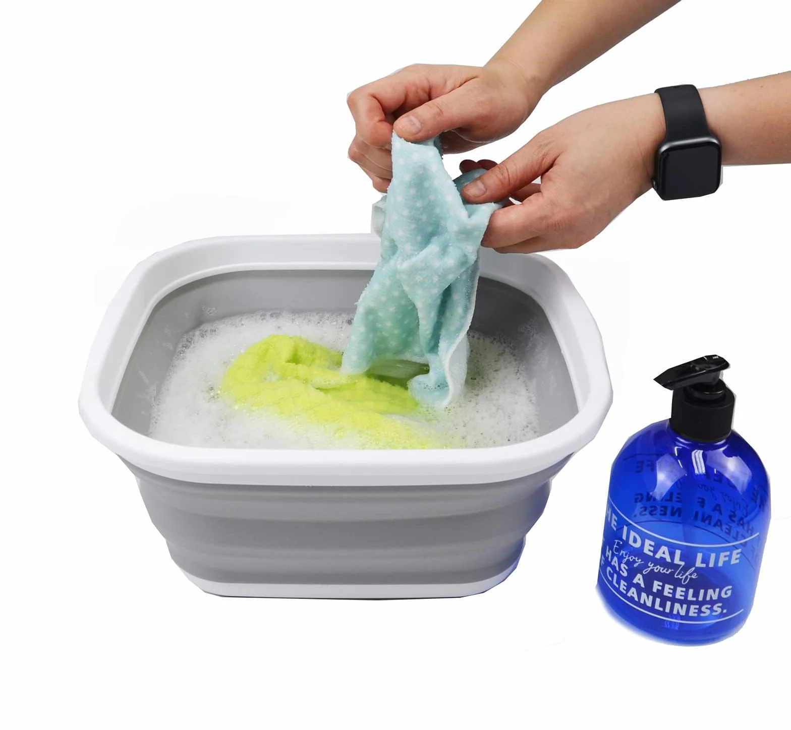 SAMMART zusammenklappbare Wanne (Weiß/Grau, 5.5L Wanne)