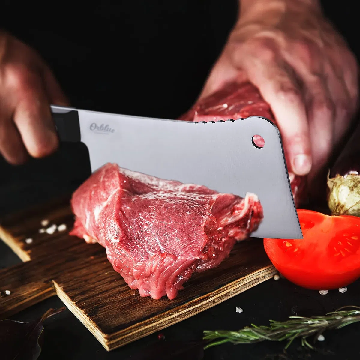Orblue Hackmesser - Chinesisches Kochmesser, Scharfes Küchenmesser, Ideal als Metzgermesser, Fleischermesser und Hackbeil für Knochen, Perfektes Messer für die Küche