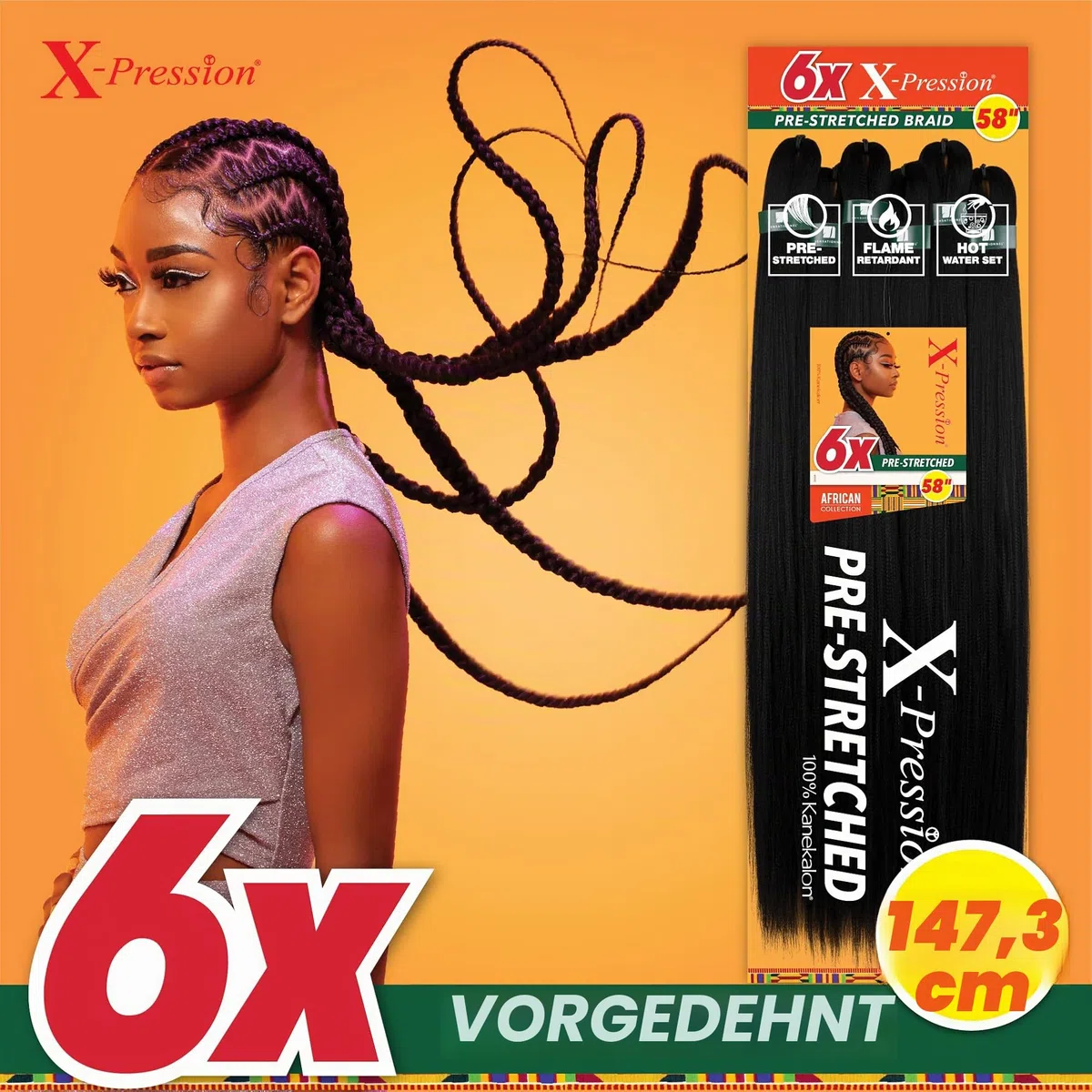 Sensationnel 6 x X-Pression vorgedehntes Geflecht, 147,3 cm (1B)