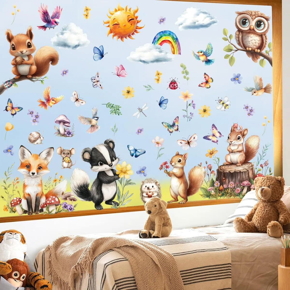 Fensterbilder Kinderzimmer Fensteraufkleber Frühling Kinder Fensterbild Waldtiere Regenbogen Blume Schmetterling Fenstersticker Fenster Abziehbilder Fensterdeko (Tiere)