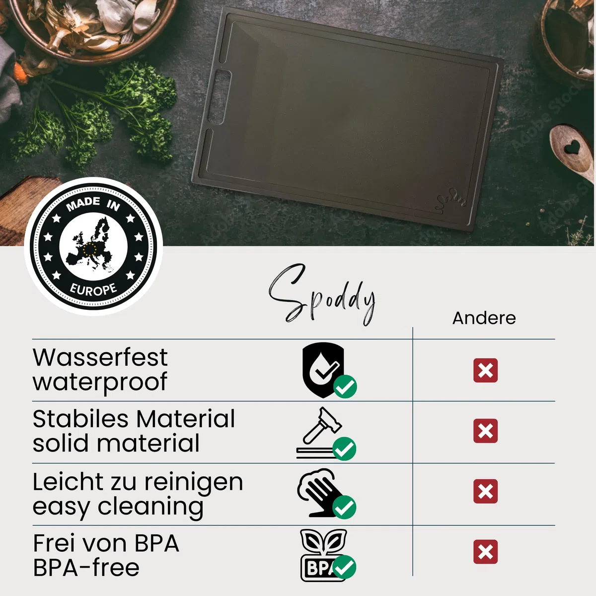 Schneidebrett Kunststoff (2er Set - 38,5 x 24 cm Groß - Schwarz) - Spülmaschinenfest - Schneidebretter Rutschfest - Küchenbrett mit Anti-Rutsch - Schneidbrett mit Saftrille (Anthrazit/Graphit)