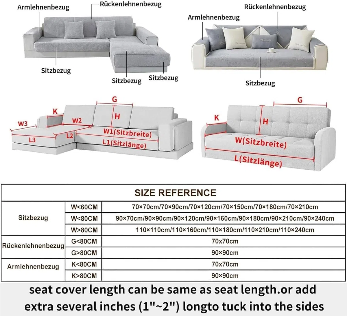 LINGKY Couch Überzug, Sofa Überzug 1/2/3/4 Sitzer L Form Sofa Cover Sofabezug Ecksofa, Sofadecken Für Sitzfläche, Sofaschoner rutschfest, Universelle Sofa Überwurf (Creme,70x120cm/Rechteckig)