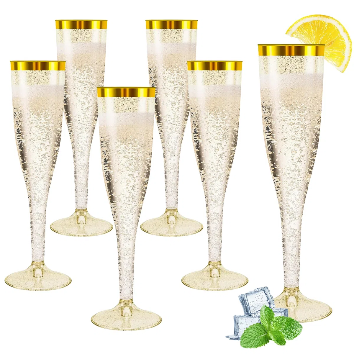 Sektgläser Plastik 30 Stück Kunststoff Champagner Gläser 150ml Goldene Kante und Glitter Sektglas Mehrweg Plastik Sektgläser für Geburtstag Hochzeit Party Picknicks Outdoor(Gold)