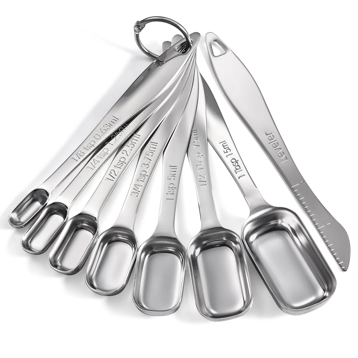 Doosu Messlöffel aus 18/8 Edelstahl, Metall Gewürzlöffel Esslöffel Dosierlöffel Präzisions Küchenwerkzeug zum Messen für Proteinpulver, Kaffee und Backen, Spülmaschinenfest (Schmaler, 8er-Set)