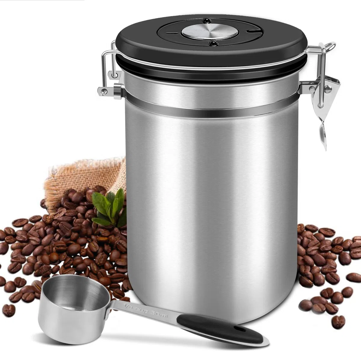 Kaffeedose 500g Bohnen Kaffeedose Luftdicht 1500ml mit Löffel und Kalenderrad, Edelstahl Kaffee Dose Behälter zum Aufbewahren von Kaffeebohnen, Tee, Nüssen, Würze, Kakao usw