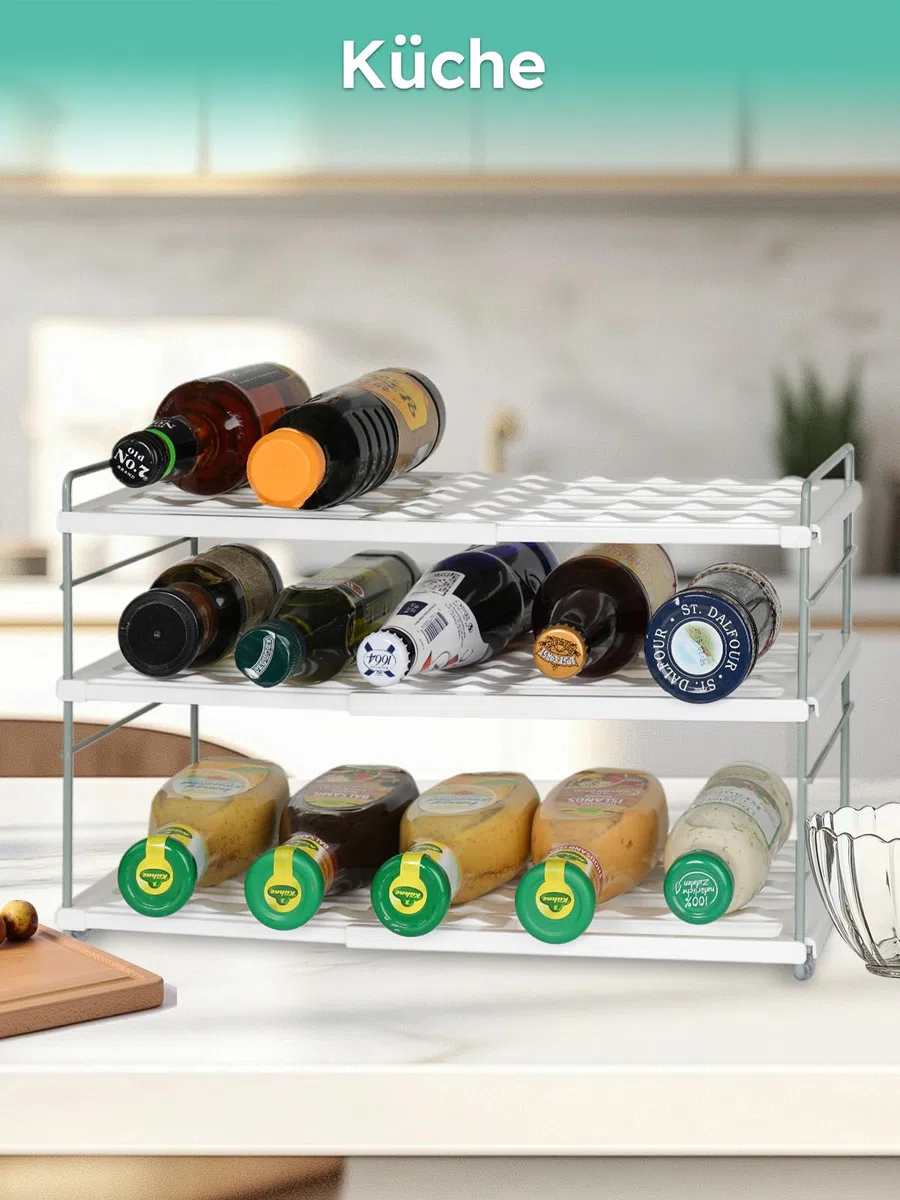 JUPELI Flaschen Organizer verstellbar – Flaschenhalter & Flaschenregal für Wasserflaschen, Thermosflaschen –Weinregale, Flaschenaufbewahrung für Kühlschrank, Küche & Schrank