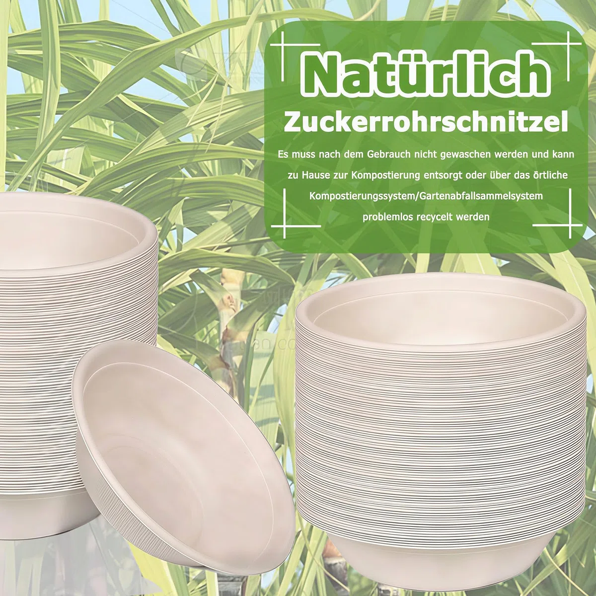 Einweg Suppenschalen, 100 Stück Einwegschüsseln aus Zuckerrohr, 620 ml Biologisch Abbaubar und Kompostierbar für Party Haushalt Picknick Natur