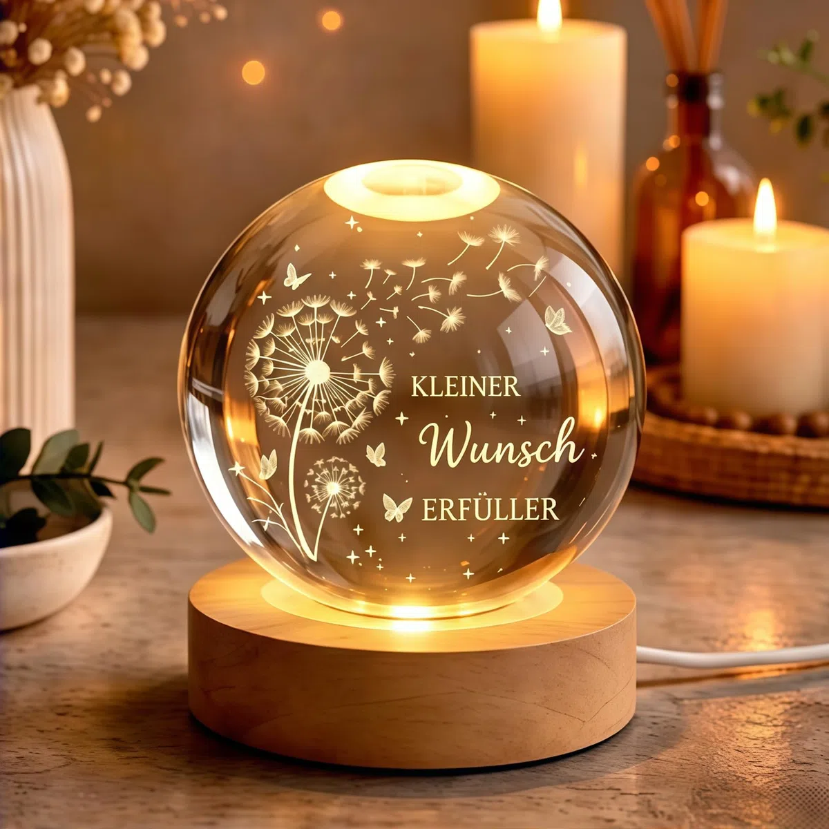 Charfia Wunscherfüller, 80mm LED Glaskugel Deko Lampe Geburtstag Geburtstagsgeschenk Geschenke für Frauen Frau Männer, Kristallkugel Geschenk Geburtstag Frauen Geschenk für Freundin Deko Wohnzimmer