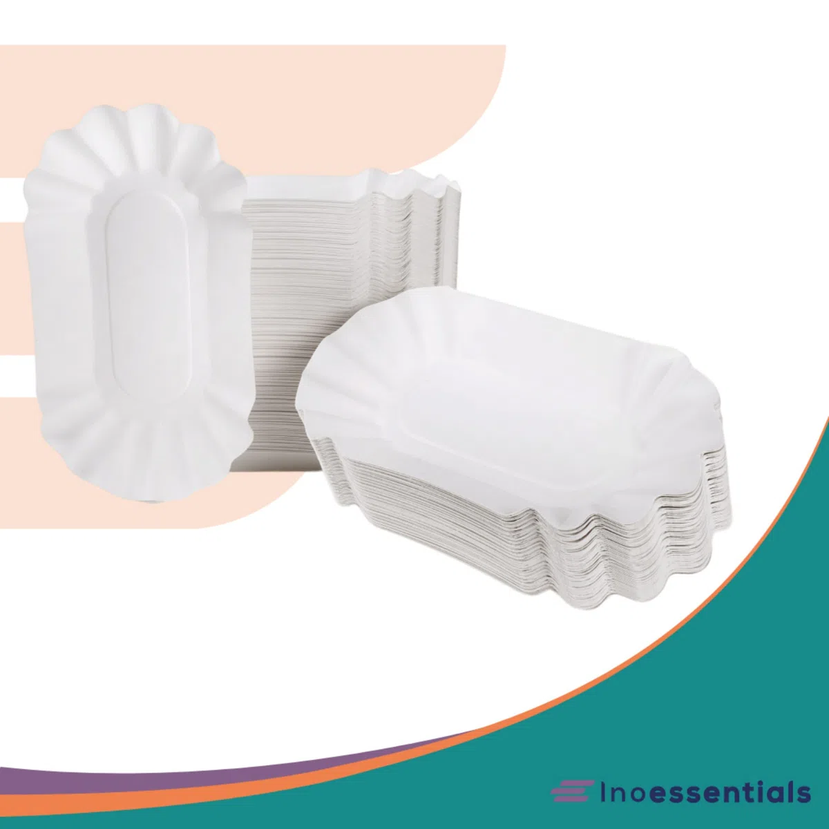 Inoverse 250 Stück Pommesschalen, Pappteller Weiß Einweg 20 x 10 x 3 cm, Umweltfreundlich Pappschalen, Currywust Pommes Papierteller, Einwegteller aus Pappe, Einweggeschirr, Partyteller, KU1