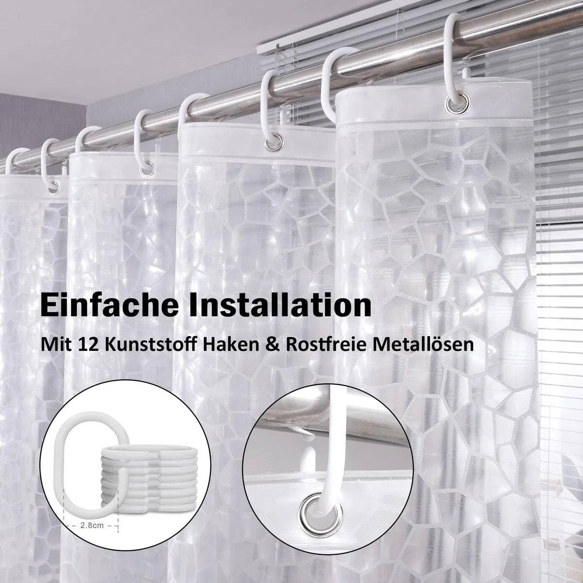 AooHome Duschvorhang Transparent, 180x200cm mit 5 Magnete unten, Antischimmel Wasserdicht Duschvorhänge mit 12 Ringe Hexagon Muster, Wasserfest für Badewanne Bad Vorhang