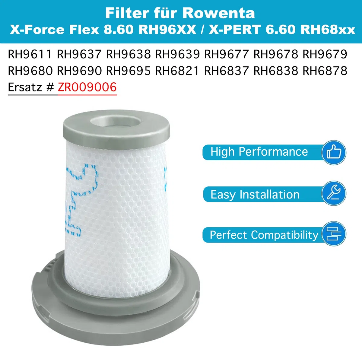 4 Stück Filter für Staubsauger Rowenta X-PERT 6.60 und für ZR009006 Rowenta X-Force Flex 8.60 RH96 RH68 Staubsauger RH96XX RH9611 RH9637 RH9638 RH9639 RH9677 RH9677 RH9637 678 R H9679 RH9680 RH9690