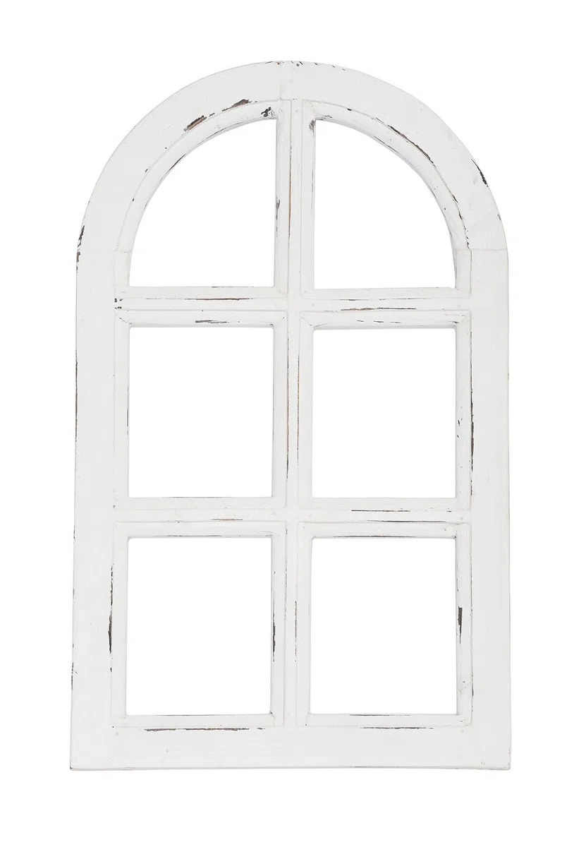 Vintage Living Nostalgie Dekofenster Holz weiß gewischt halbrund 29,5x49cm