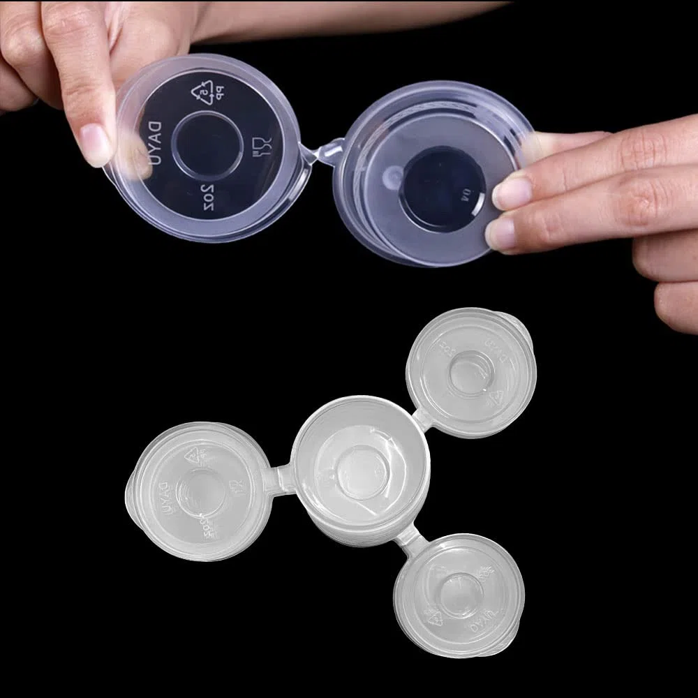MIUPOO Runde Plastik Sauce Becher, transparente Sauce Becher, mit Scharnierabdeckung, kann für alle Arten von Saucen,Runde 100 Sätze, 2 Unze verwendet werden.