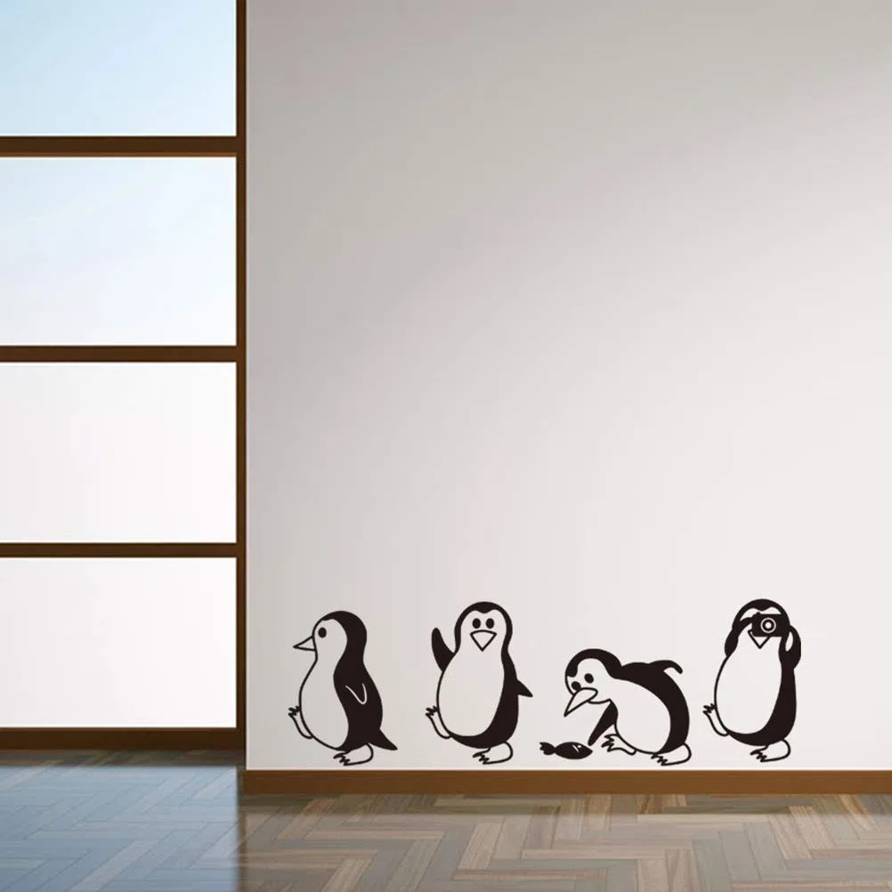 Wandaufkleber Pinguin Niedliche Wandtattoo Kinderzimmer Pinguin Wandaufkleber Kühlschrank Aufkleber Vinyl Wandtattoo für Home Speisesaal, 57x18,5 cm