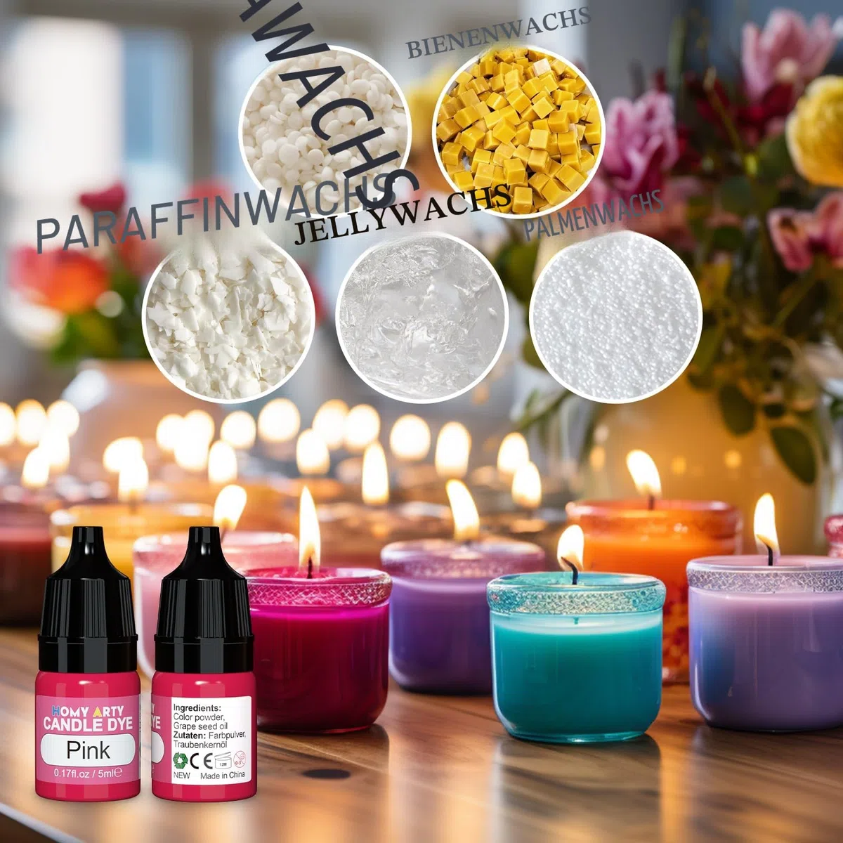 HOMY ARTY Kerzenwachs Farbe 32 Farben - HOMY ARTY Wachs Kerzenfarbe, Farben für kerzenwachs, hochkonzentrat flüssiger Kerzen Farbe Farbstoff für Gelwachs, Paraffinwachs,Bienenwachs