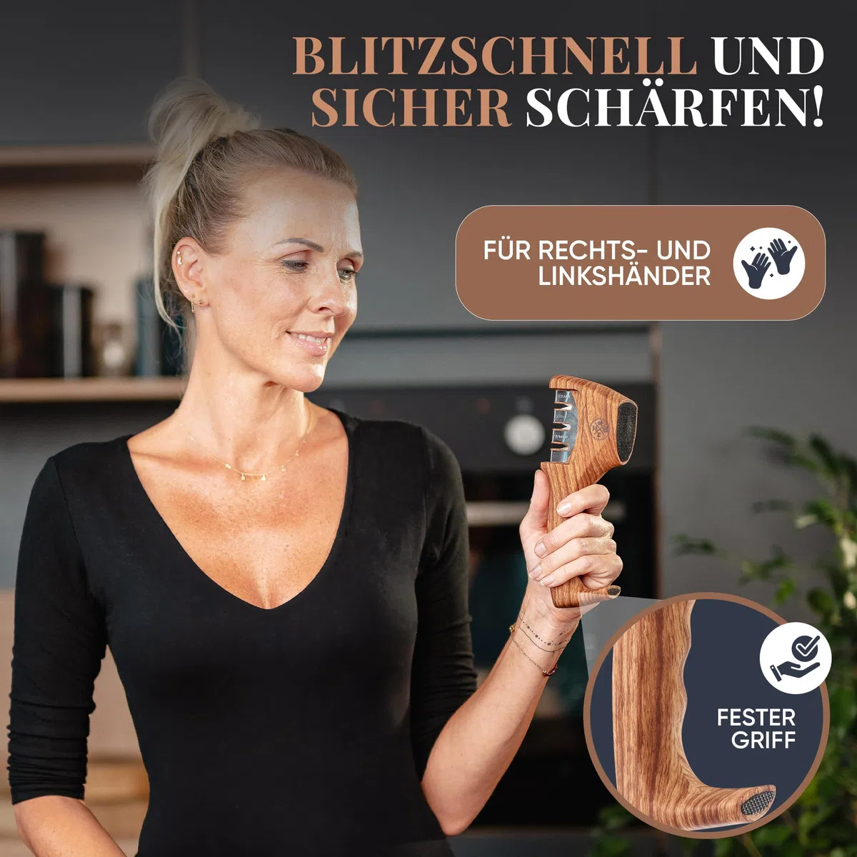Diamant Messerschärfer Profi [3-in-1] – Testsieger Messerschleifer | manuell Messer schärfen & schleifen | Knife Sharpener mit 3 Stufen System (Diamant, Stahl, Keramik) – Das Original From Mom by FM