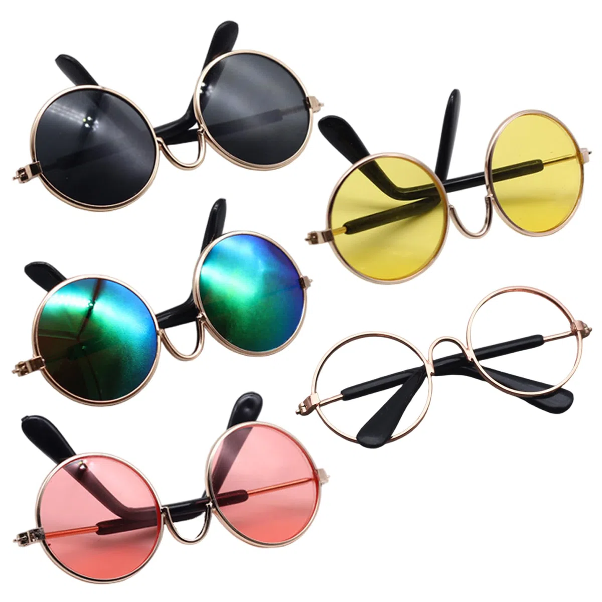 5 Paar Puppenbrillen, klassische Retro-Metall-Mini-Spielzeugbrillen, DIY dekorative Mini-Sonnenbrillen für Puppen, Bastelarbeiten, Cosplay, Foto-Requisiten, Partygeschenke