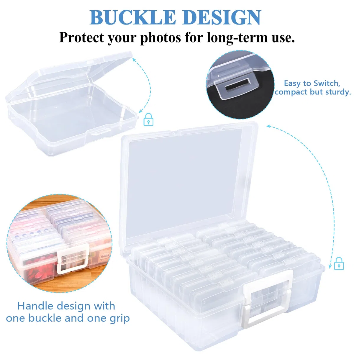 Fotoaufbewahrungsbox,16 Pcs Foto Organizer Kunststoff,Fotoboxen zur Aufbewahrung für Transparent mit Aufklebern,Foto Aufbewahrungsbehälter für Saatgut Handwerk Karten,Bürobedarf,Stempel