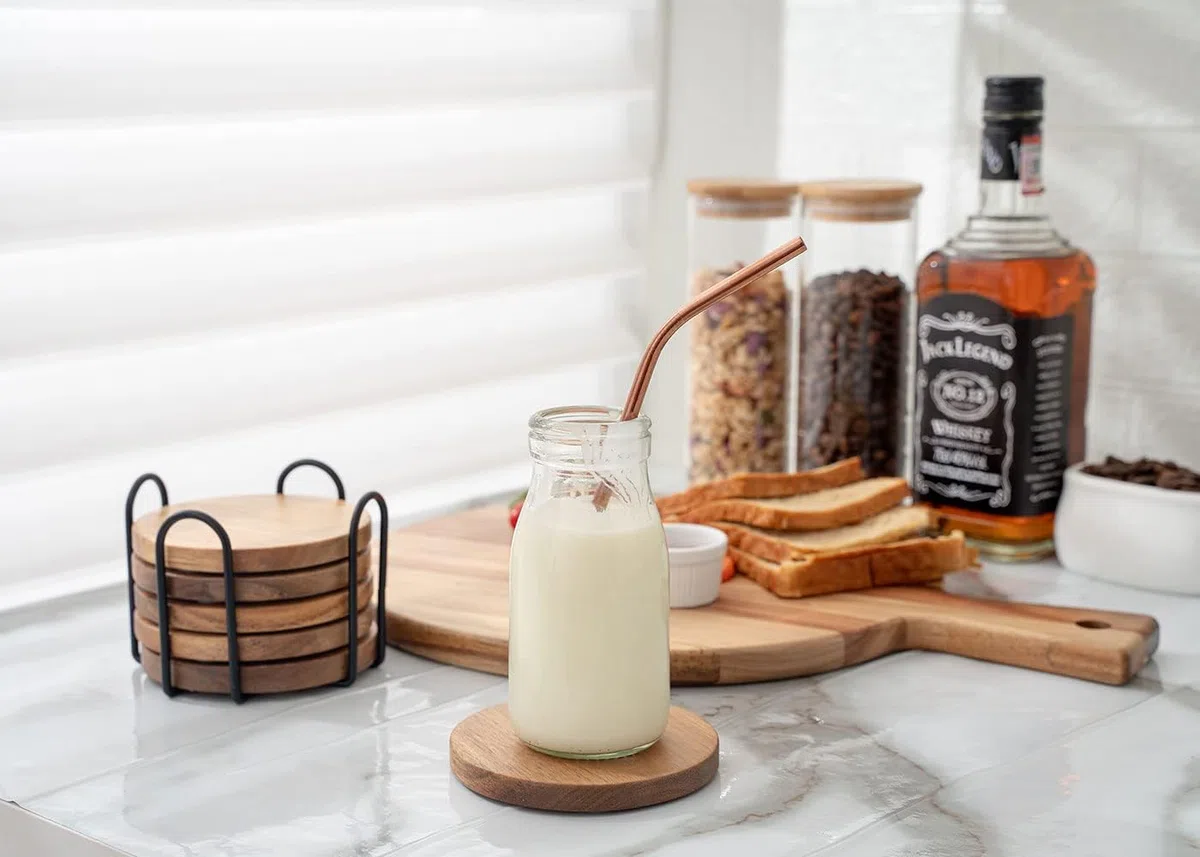 WLWNWFT Untersetzer Gläser Holz 6er Set, Glasuntersetzer aus Akazienholz mit Halter, Holz untersetzer Rund, Tassenuntersetzer Bierdeckel Set