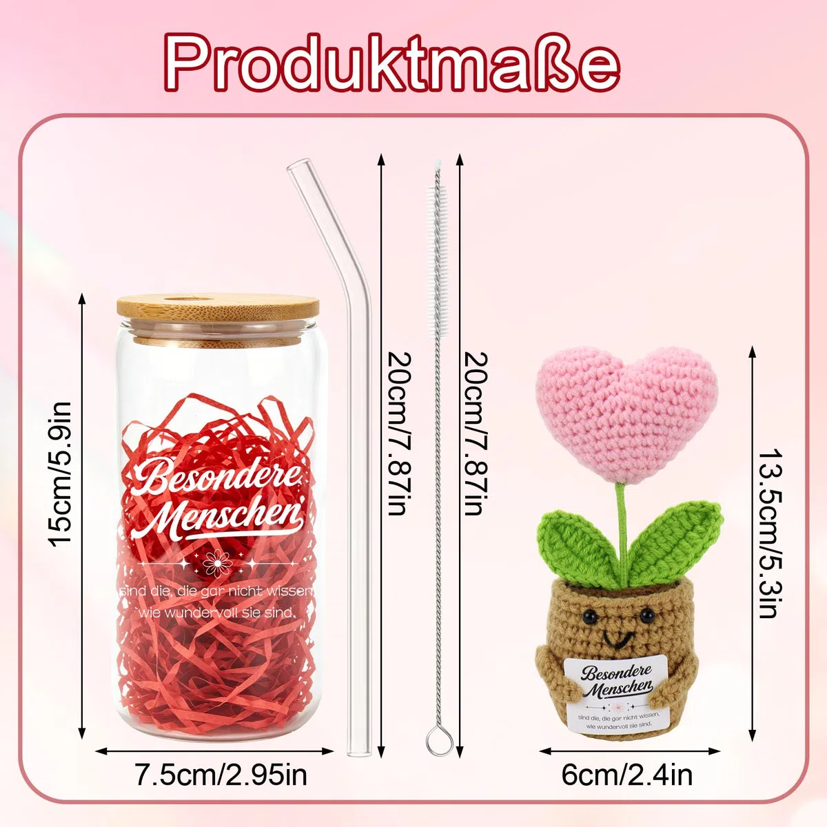 Geschenke für Freundin, Beste Freundin Geschenke, Geburtstagsgeschenk für Frauen,Personalisierte Glas und gestrickte Liebespuppen, Positive Geschenk für Mama, Schwestern und Kollegen