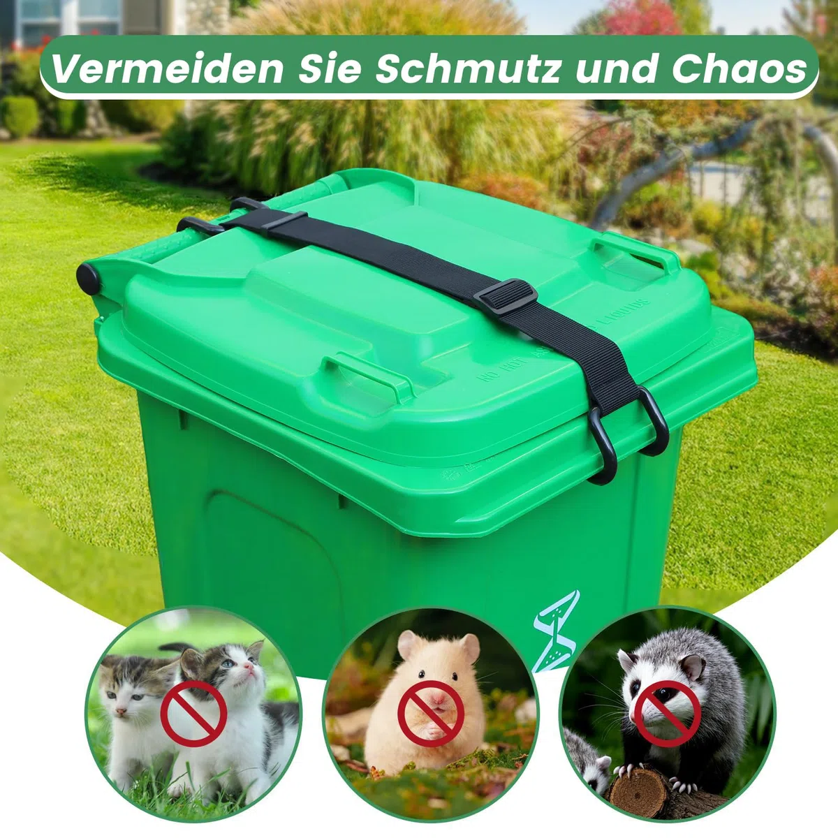 Herfair Mülltonnenschloss Ohne Bohren, 2 Stück Mülltonnen Schloss mit Haken für Müllcontainer 60-360 Liter