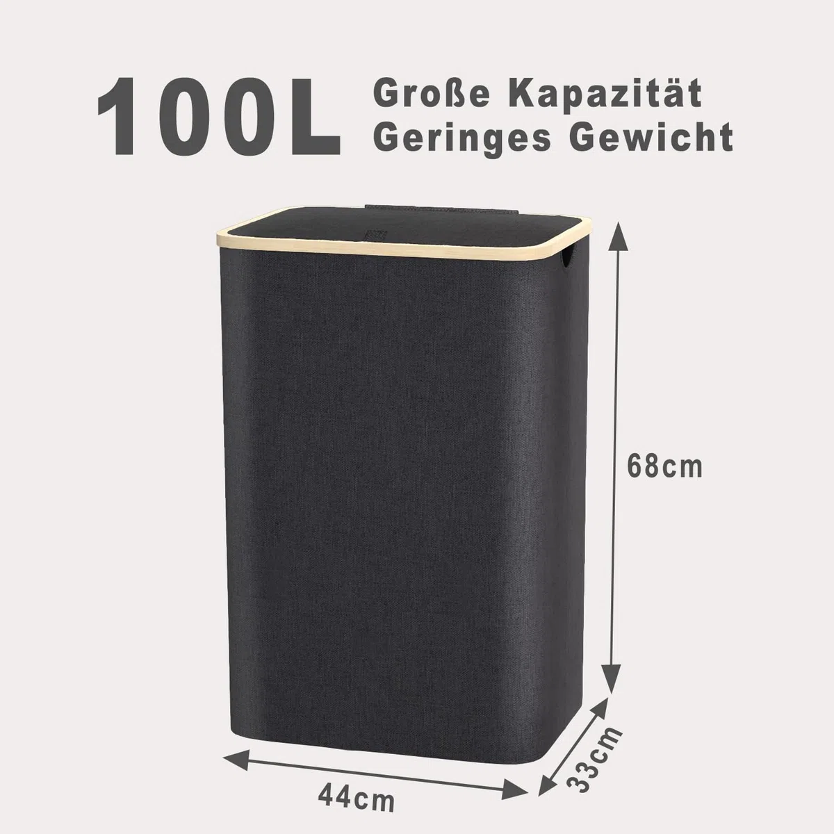 Schmaler Wäschekorb mit Deckel 100L, Bambusdeckel & herausnehmbarer Wäschesack, hoher Wäschesammler in Schwarz, platzsparende Wäschetruhe für Wohnzimmer, Waschküche, Schlafzimmer & kleines Bad
