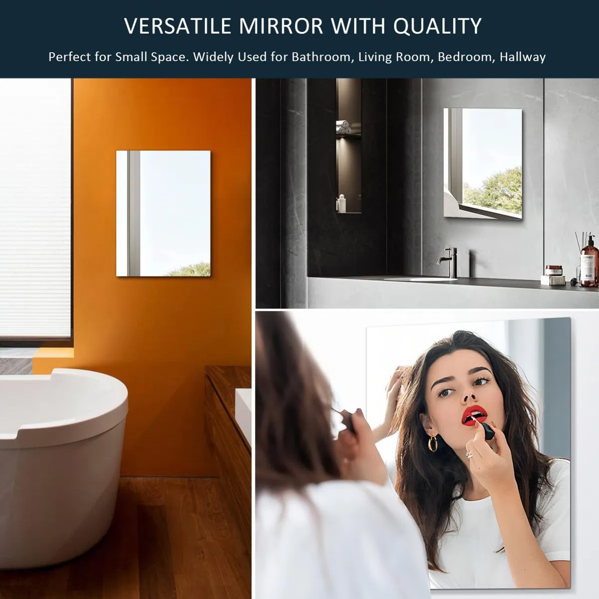 Wandspiegel Selbstklebend 30x40cm HD Glas Rahmenlos Badspiegel, Modern Klein Rechteckig Badezimmerspiegel ohne Bohren, Bathroom Mirror Deko Wand Kleben Spiegel für Bad Gäste WC Badezimmer Flur