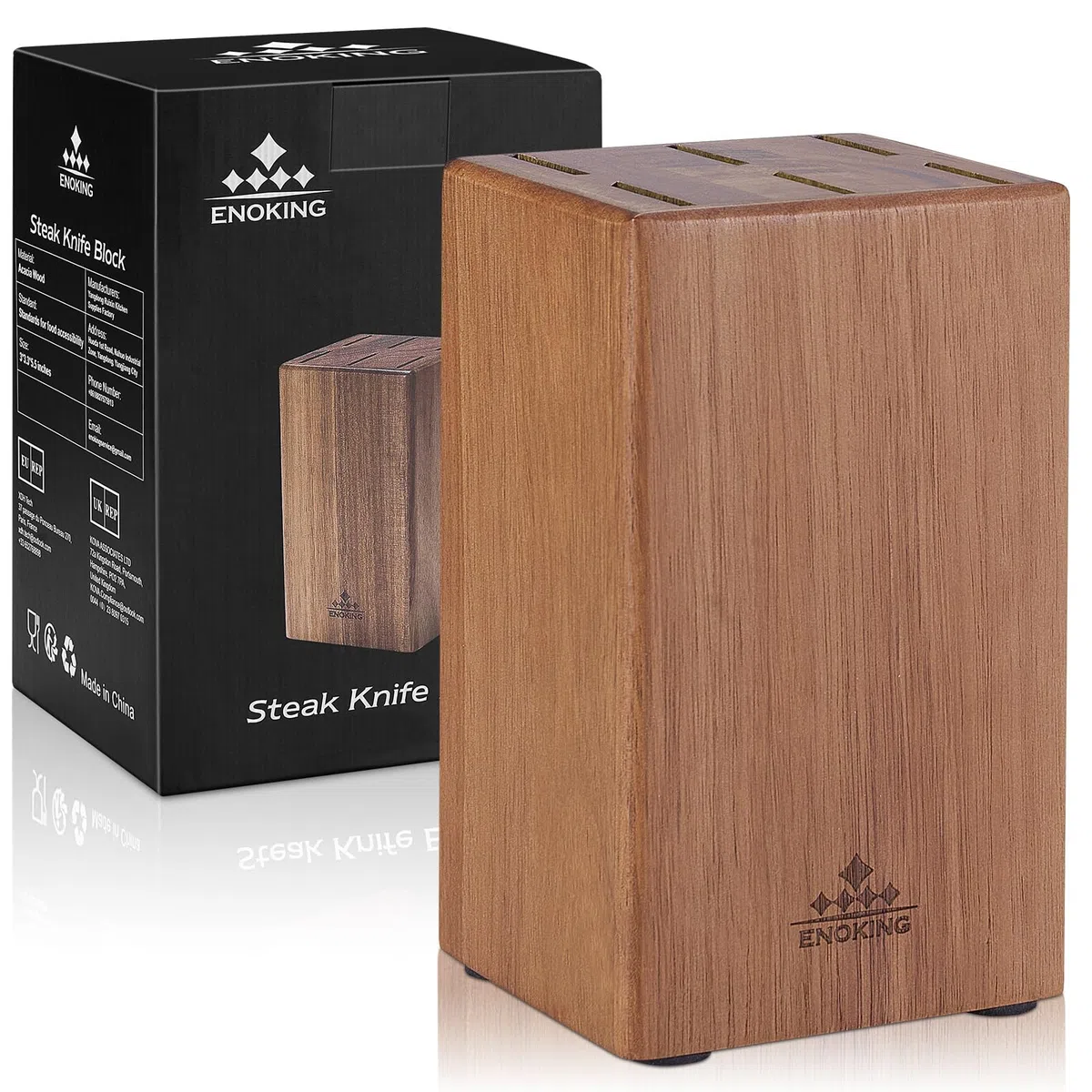 ENOKING Steakmesser Messerblock Ohne Messer, 6 Schlitze Messerblock aus Akazienholz für Steakmesser, Messerhalter Ohne Steakmesser, Küchen Organizer - Platzsparendem und Kompaktem Design