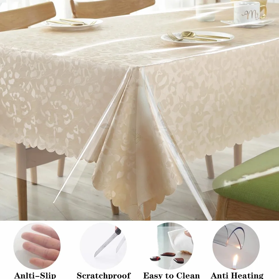 LOMUG Durchsichtige Tischdecke Abwaschbar, PVC Tischdecke Transparent, Tischfolie Transparent 0,13 mm Stark, Wasserdicht & Fettdicht, Schmutzabweisende Klarsichtfolie als Tischschutz (140x220cm)