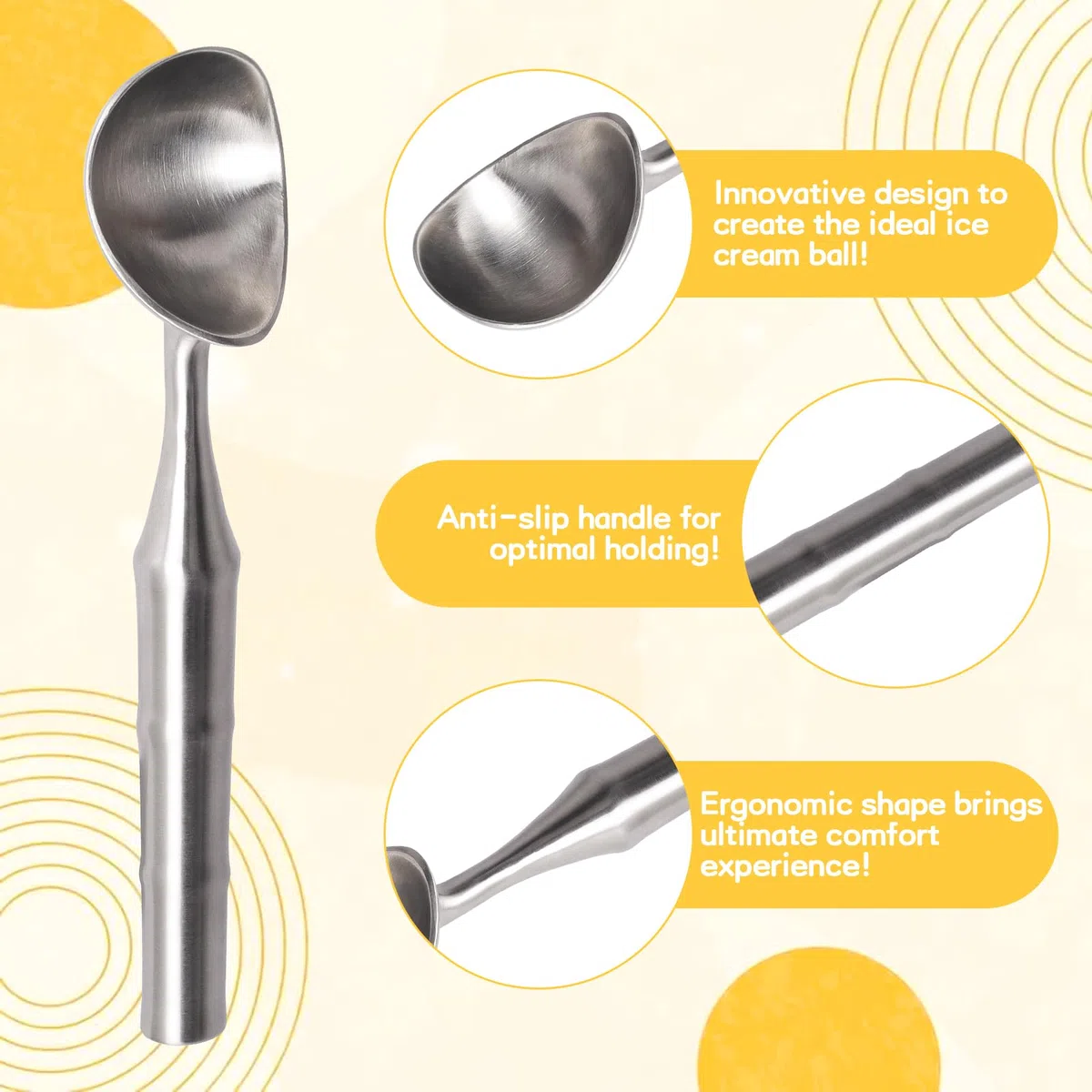 Eisportionierer aus Edelstahl, Robuster Eislöffel Portionierer, Der Ideale Eislöffel Portionierer, Perfekte Ice Cream Scoop, Einteilige Ausführung Eiskugelportionierer, Ergonomischer Komfortgriff