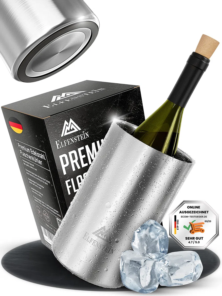 ELFENSTEIN Weinkühler Edelstahl [4h Kühlung & kratzfester Boden] Sektkühler doppelwandig, Flaschenkühler outdoor, Champagnerkühler, Getränkekühler, wine cooler, weinflaschenkühler