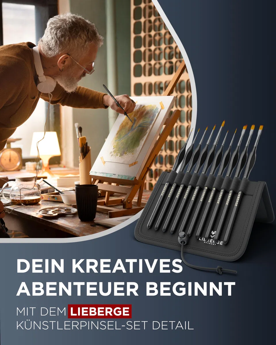 LIEBERGE Premium Detail Pinselset Acrylfarben – 10 extra feine Pinsel für höchste Präzision – Acryl Pinsel, Aquarellpinsel, Modellbau (10)